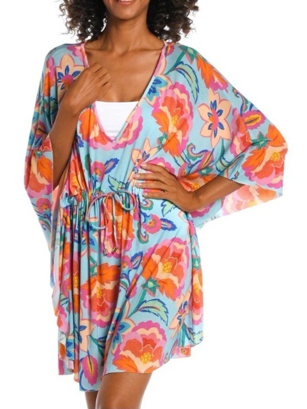 La Blanca Vibrant Floral V-Neck Kaftan Cover Up Dress size small Vibrant Floral